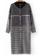 Romwe Black And White Plaid Button Long Cardigan