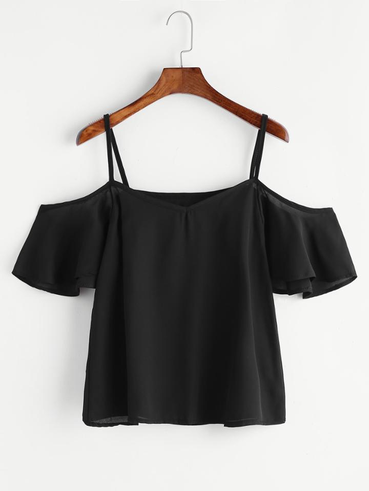 Romwe Open Shoulder Chiffon Top