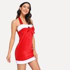 Romwe Christmas Contrast Side Halter Dress With Hat