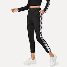 Romwe Gingham Tape Side Crop Pants