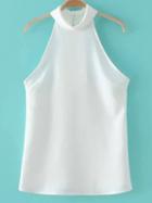 Romwe White Two Buttons Cut Out Backless Sleeveless Halter Blouse