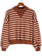 Romwe Polo Neck Striped Crop Camel Sweater