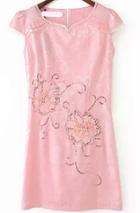 Romwe Cap Sleeve With Sequined Embroidered Straight Pink Dress