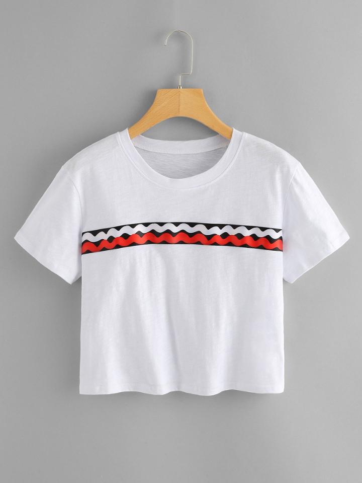 Romwe Contrast Tape Crop Tee