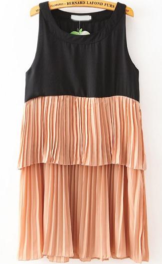 Romwe Sleeveless Chiffon Pleated Orange Dress