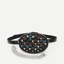 Romwe Studded Decor Quilted Bum Bag