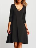 Romwe Black V Neck Tshrit Dress In Jersey
