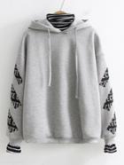 Romwe 2 In 1 Slogan Print Striped Trim Hoodie