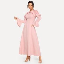 Romwe Bell Sleeve Ruffle Trim Maxi Dress