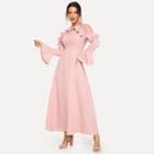 Romwe Bell Sleeve Ruffle Trim Maxi Dress