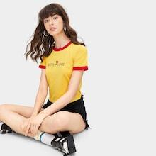 Romwe Letter And Rose Embroidery Ringer Tee