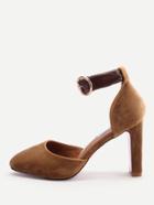 Romwe Camel Ankle Strap Stiletto Heels