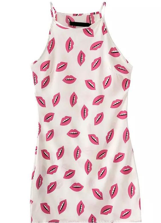 Romwe Halter Lips Print Slim Dress