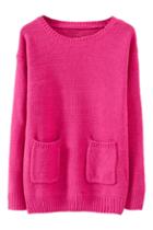 Romwe Pocketed Round Neck Jumper