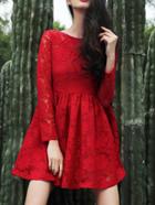 Romwe Round Neck Embroidered Lace Flare Dress
