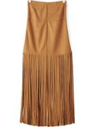 Romwe Khaki High Waist Fringe Bodycon Midi Skirt
