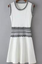 Romwe Sleeveless Geometric Print Knit White Dress