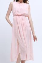 Romwe Sleeveless Open Back Split Chiffon Pink Dress