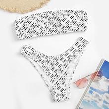 Romwe Graphic Print Bandeau With High Cut Bikini
