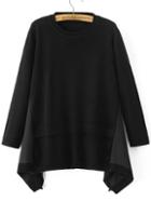 Romwe Black Ribbed Trim Asymmetrical Hem Sweater