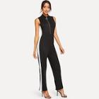 Romwe Zip Front Stand Collar Jumpsuits