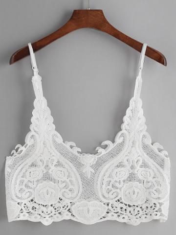 Romwe White Lace Crochet Hollow Out Cami Top