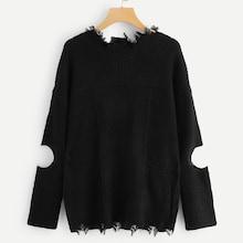 Romwe Cut Out Sleeve Raw Edge Sweater