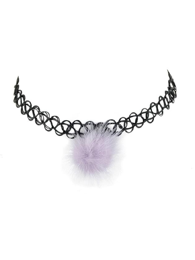 Romwe Purple Tattoo Choker Ball Charm Choker Necklace
