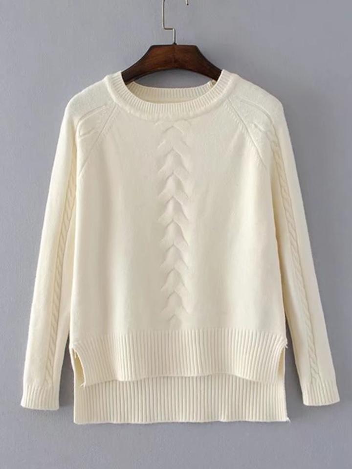 Romwe Raglan Sleeve Ribbed High Low Hem Knitwear