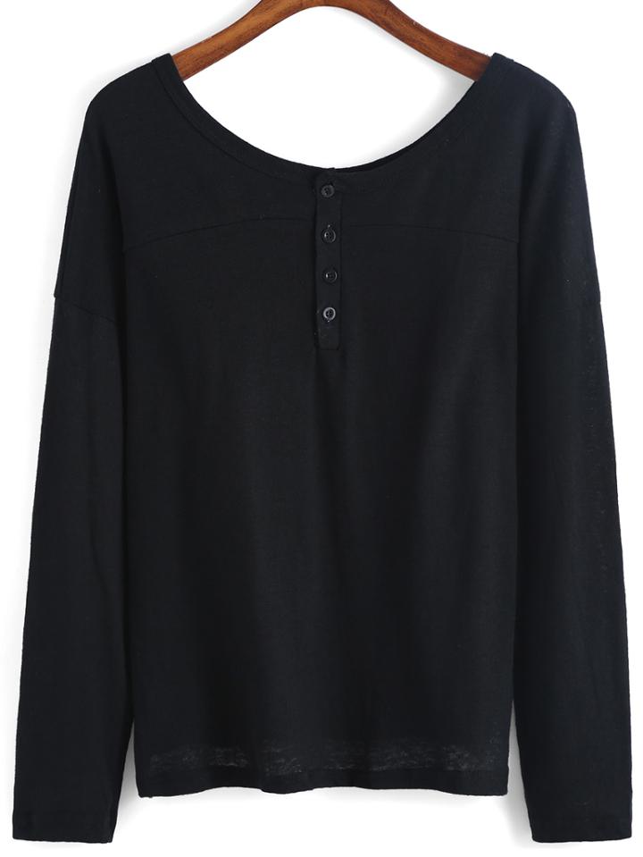 Romwe Long Sleeve Buttons T-shirt