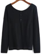 Romwe Long Sleeve Buttons T-shirt