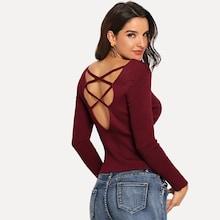 Romwe Criss Cross Back Ribbed Jumper