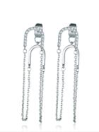 Romwe Silver Rhinestone Detail Double Chain Earrings