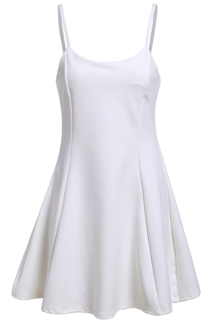 Romwe Spaghetti Strap With Zipper Pleated White Dress