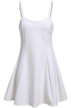 Romwe Spaghetti Strap With Zipper Pleated White Dress
