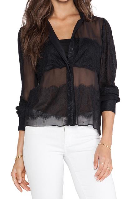 Romwe Lace Panel Transparent Mesh Black Shirt