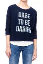 Romwe Letter Print Navy Blue Sweatshirt