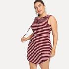 Romwe Plus Lace Up Stripe Tank Dress