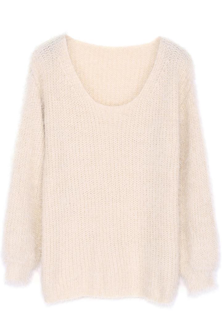 Romwe Fluffy Scoop Neck Apricot Jumper