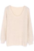 Romwe Fluffy Scoop Neck Apricot Jumper