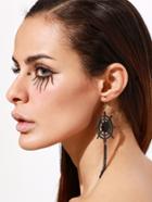 Romwe Black Cobweb Chain Tassel Earrings