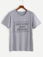 Romwe Grey Slogan Print T-shirt