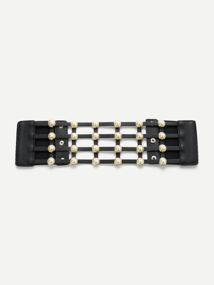 Romwe Hollow Design Belt With Faux Pearl