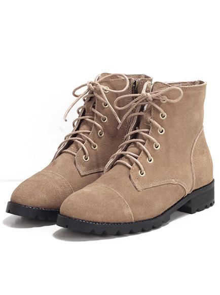 Romwe Camel Low Heel Shoelace Boots