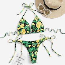 Romwe Random Banana Print Halter Top With Tie Side Bikini