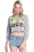 Romwe The Minion Of Despicable Me Print Grey T-shirt
