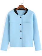 Romwe Contrast Collar With Buttons Blue Coat