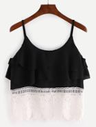 Romwe Lace Trimmed Layered Cami Top - Black