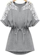 Romwe V Neck Lace Insert With Belt Grey Dress