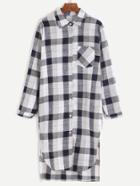 Romwe Plaid Slit Side Dip Hem Long Shirt